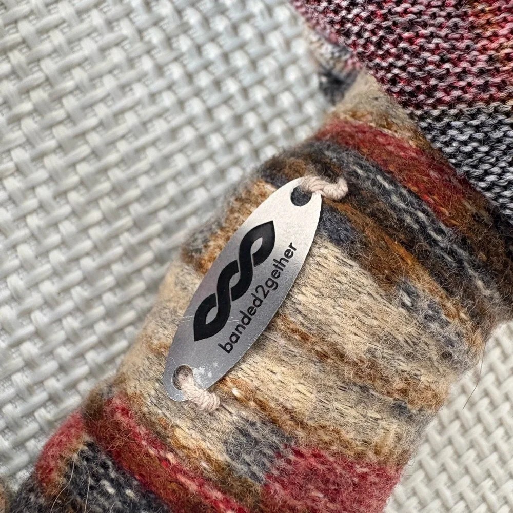 Banded 2gether Plaid braided infinity scarf Brown Red Tan
